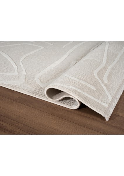 Sümer SM014A Krem Renkli Halı Çizgi Desenli Dekoratif Modern Antialerjik Salon Mutfak Halısı modelleri