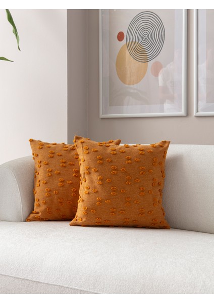 Nokta Desenli Punch Işlemeli Keten Kırlent Kılıfı 43X43CM, Dekoratif Kırlent Kılıfı indirimleri