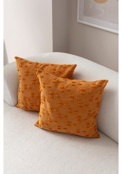 Nokta Desenli Punch Işlemeli Keten Kırlent Kılıfı 43X43CM, Dekoratif Kırlent Kılıfı