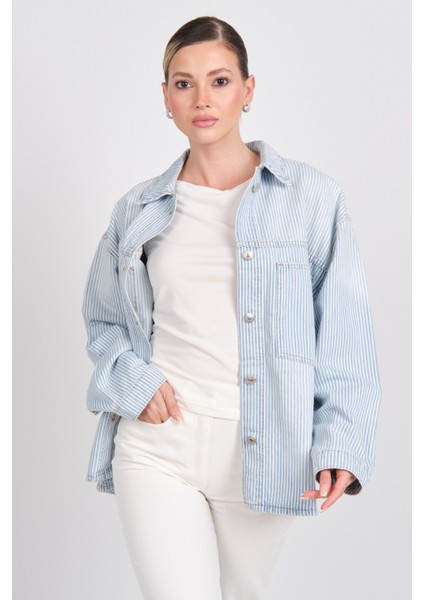 Kadın Onlemmıe Çift Cepli Uzun Kollu %100 Pamuk Jean Gömlek 15344174 Açık Mavi fiyatları