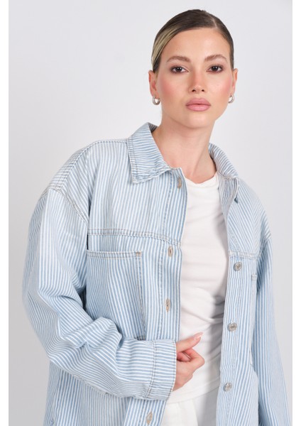 Kadın Onlemmıe Çift Cepli Uzun Kollu %100 Pamuk Jean Gömlek 15344174 Açık Mavi modelleri