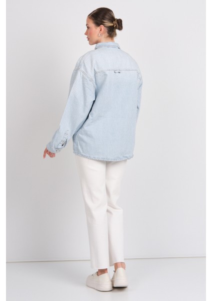 Kadın Onlemmıe Çift Cepli Uzun Kollu %100 Pamuk Jean Gömlek 15344174 Açık Mavi indirimleri
