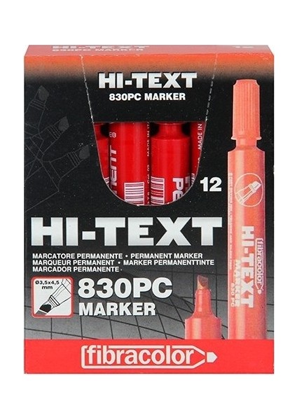 Hi-Text 830PC Kırmızı Keçeli Kalem Kesik Uç Marker 12’li Paket Yazı & Çizim Kalemi
