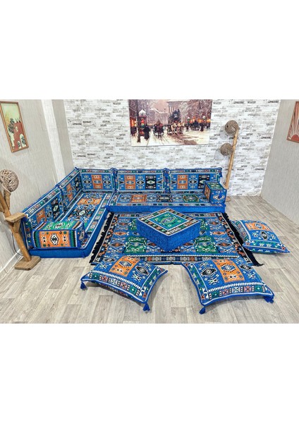 Şark Köşesi Milas Desenli Köşe Takımı Mavi