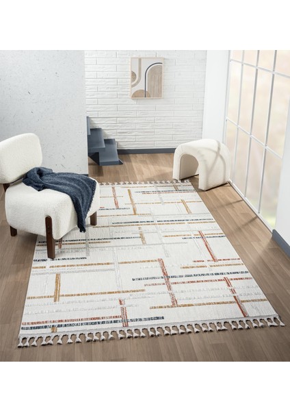 Sümer SM011A Krem Rengi Halı Renkli Geometrik Desenli Dekoratif Modern Antialerjik Salon Halısı modelleri