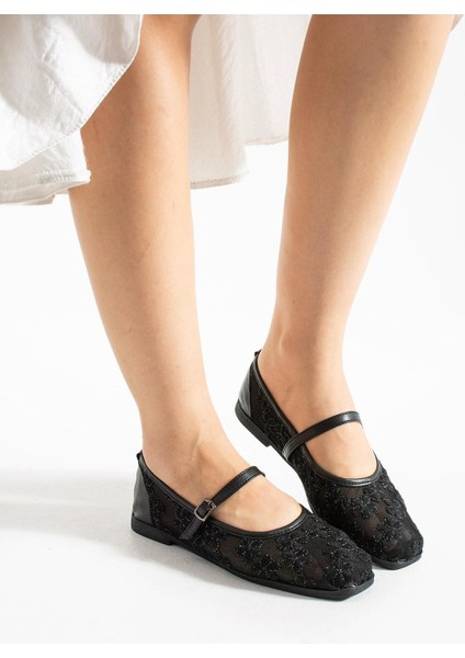 Kadın Babet File Çiçek Nakışlı Hafif Rahat Taban Şık Babet Ayakkabı Günlük Kadın Babet