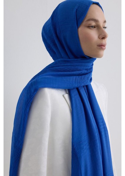 Brıce Saks Mavi Uzun Saçak Püsküllü Pamuklu Şal