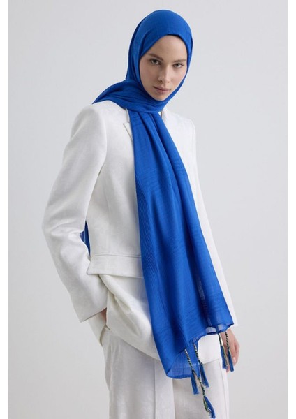 Brıce Saks Mavi Uzun Saçak Püsküllü Pamuklu Şal fırsatları