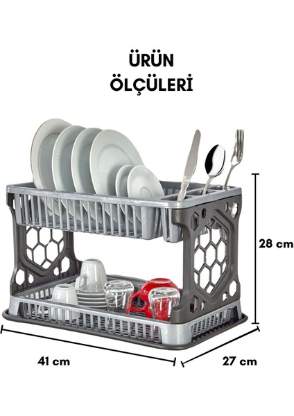 İki Katlı Plastik Tabak ve Bulaşık Kurutmalık 26,5x41x27,5 cm Mutfak Düzeni
