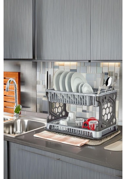 İki Katlı Plastik Tabak ve Bulaşık Kurutmalık 26,5x41x27,5 cm Mutfak Düzeni