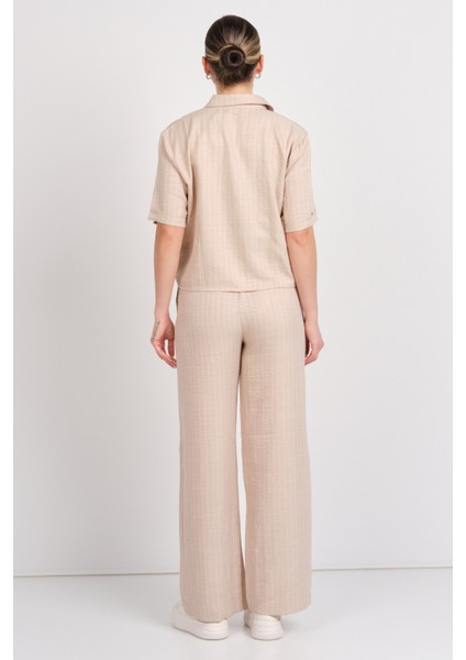 Kadın Jdypower Çizgili Kısa Kollu Gömlek 15347235 Bej fırsatları