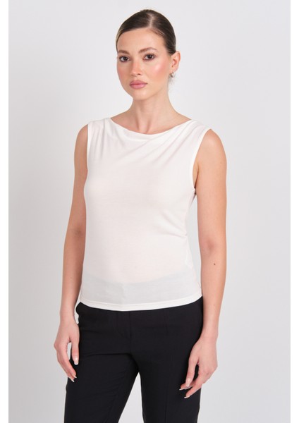 Kadın Onlfree Kolsuz Bisiklet Yaka T-Shirt 15351020 Ekru