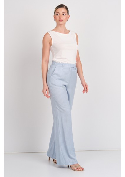 Kadın Çizgili Cepli Keten Pantolon 1197 Mavi fiyatları