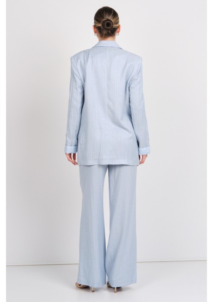 Kadın Çizgili Cepli Keten Pantolon 1197 Mavi fırsatları