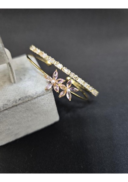 Lotus Pembe Taşlı Suyolu Çelik Kadın Kelepçe Bileklik