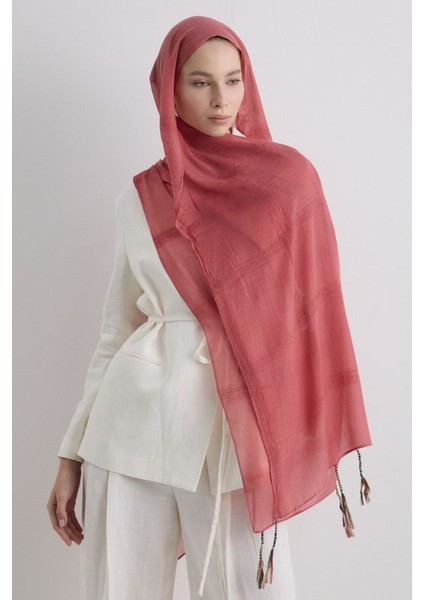 Brıce Gül Kurusu Uzun Saçak Püsküllü Pamuklu Şal modelleri