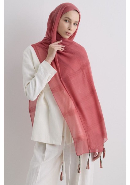 Brıce Gül Kurusu Uzun Saçak Püsküllü Pamuklu Şal indirimleri