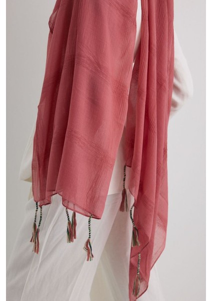 Brıce Gül Kurusu Uzun Saçak Püsküllü Pamuklu Şal