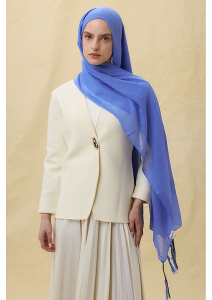 Brıce Kot Mavi Uzun Saçak Püsküllü Pamuklu Şal