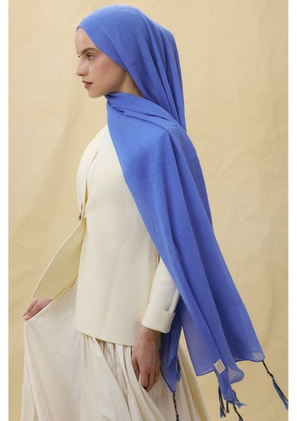 Brıce Kot Mavi Uzun Saçak Püsküllü Pamuklu Şal indirimleri
