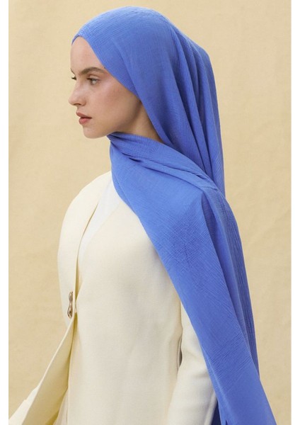 Brıce Kot Mavi Uzun Saçak Püsküllü Pamuklu Şal