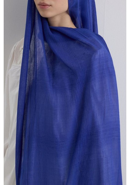 Brıce Kobalt Mavisi Uzun Saçak Püsküllü Pamuklu Şal