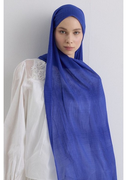 Brıce Kobalt Mavisi Uzun Saçak Püsküllü Pamuklu Şal modelleri
