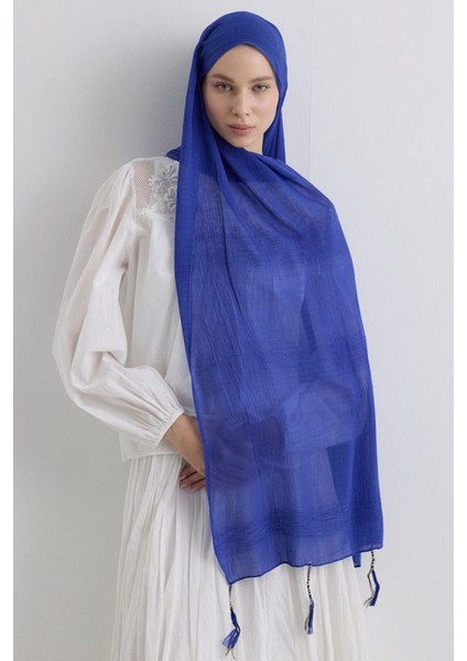 Brıce Kobalt Mavisi Uzun Saçak Püsküllü Pamuklu Şal fırsatları
