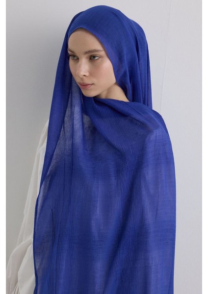 Brıce Kobalt Mavisi Uzun Saçak Püsküllü Pamuklu Şal