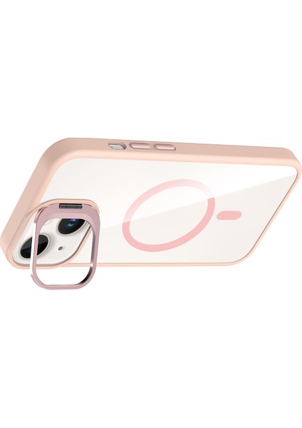 iPhone 13 Kılıf Standlı ve Kamera Lens Hediyeli M-Safe Şarj Özellikli Frm Etro Kapak - Derin Mor