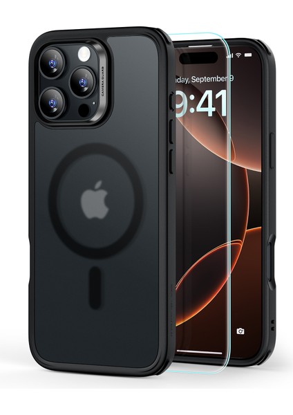 Iphone 16 Pro Max Halolock Magsafe Classic Hybrid Silikon Kılıf Buzlu Buzlu Siyah + Ekran Koruyucu Set fiyatları