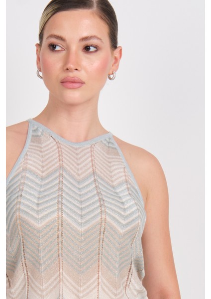 Kadın Onlalvıra Askılı Simli Örme Bluz 15344392 Mavi modelleri
