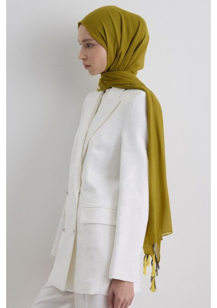 Brıce Yağ Yeşil Uzun Saçak Püsküllü Pamuklu Şal