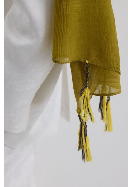 Brıce Yağ Yeşil Uzun Saçak Püsküllü Pamuklu Şal indirimleri