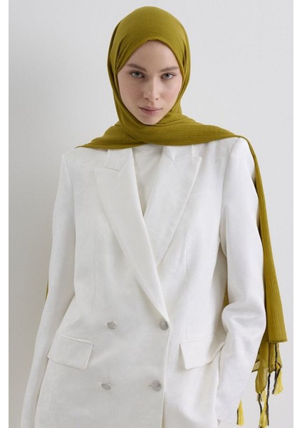 Brıce Yağ Yeşil Uzun Saçak Püsküllü Pamuklu Şal