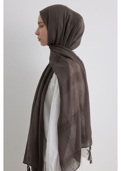 Brıce Antrasit Uzun Saçak Püsküllü Pamuklu Şal modelleri