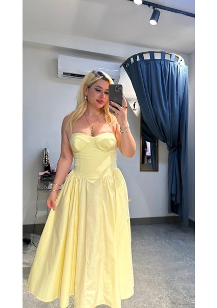 Sarı Poplin Kumaş Lena Elbise