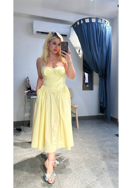 Sarı Poplin Kumaş Lena Elbise modelleri