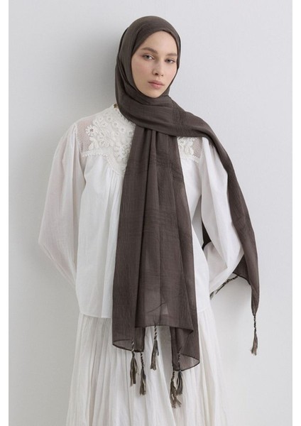 Brıce Antrasit Uzun Saçak Püsküllü Pamuklu Şal indirimleri