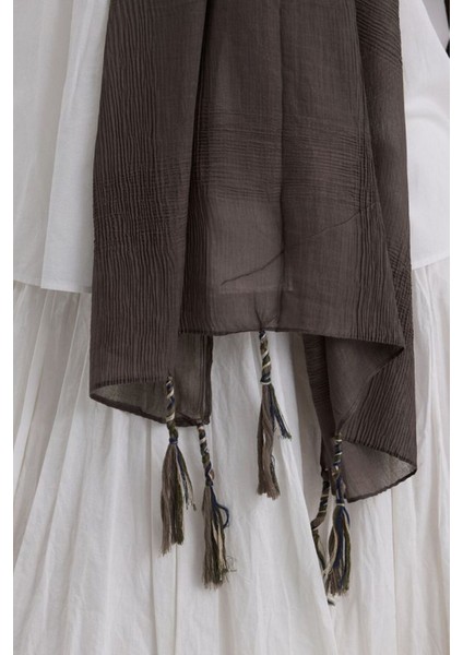 Brıce Antrasit Uzun Saçak Püsküllü Pamuklu Şal