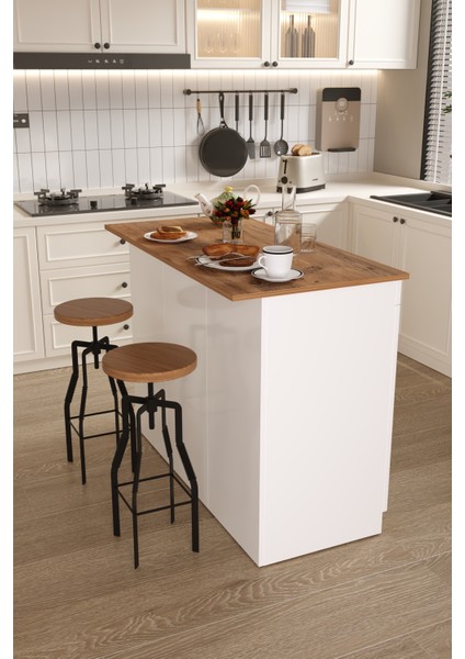 Yıldız Mutfak Adası Çok Amaçlı Dolap Masa Beyaz Atlantik Çam modelleri