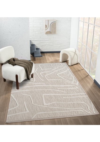 Sümer SM014A Krem Renkli Halı Çizgi Desenli Dekoratif Modern Antialerjik Salon Mutfak Halısı fiyatları