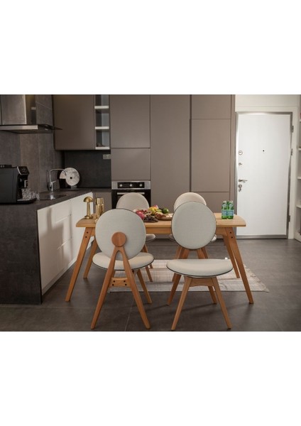 Touch Iskandinav Mutfak&Salon Masa Sandalye Takımı, El İşçiliği,Keten Bej,Meşe Rengi 80*160 (4S1M) modelleri