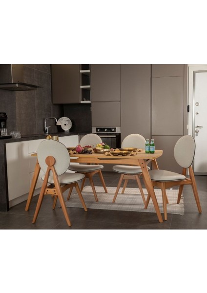 Touch Iskandinav Mutfak&Salon Masa Sandalye Takımı, El İşçiliği,Keten Bej,Meşe Rengi 80*160 (4S1M) fırsatları