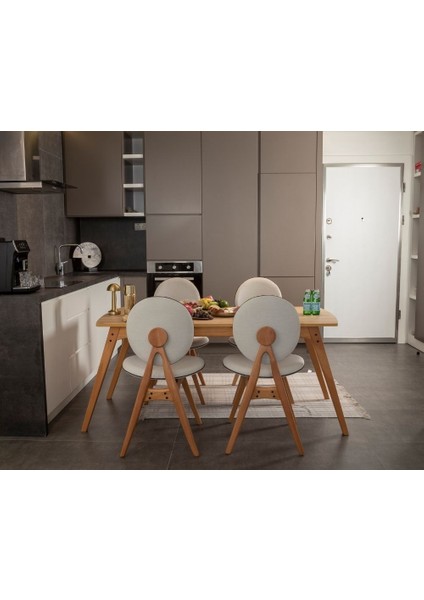 Touch Iskandinav Mutfak&Salon Masa Sandalye Takımı, El İşçiliği,Keten Bej,Meşe Rengi 80*160 (4S1M) indirimleri