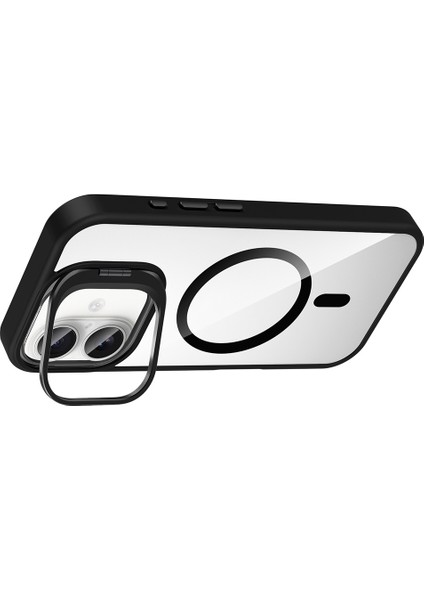 iPhone 16 Kılıf Standlı ve Kamera Lens Hediyeli M-Safe Şarj Özellikli Frm Etro Kapak - Derin Mor fırsatları