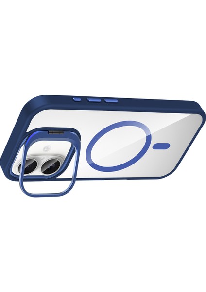 iPhone 16 Kılıf Standlı ve Kamera Lens Hediyeli M-Safe Şarj Özellikli Frm Etro Kapak - Derin Mor