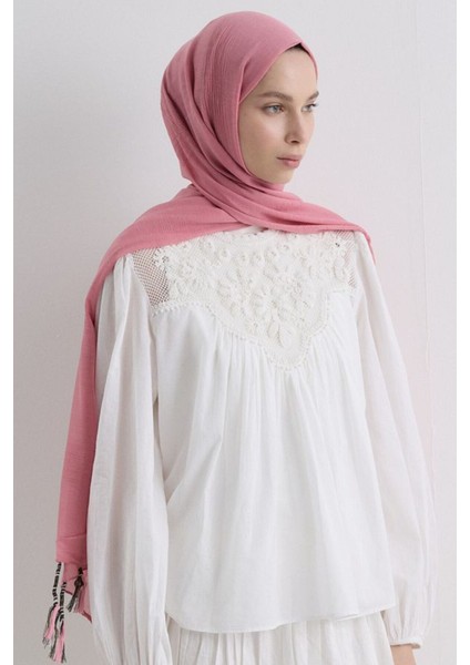 Brıce Şeker Pembe Uzun Saçak Püsküllü Pamuklu Şal modelleri