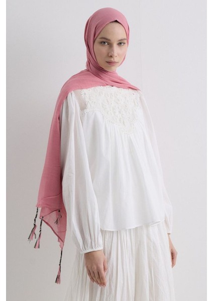 Brıce Şeker Pembe Uzun Saçak Püsküllü Pamuklu Şal