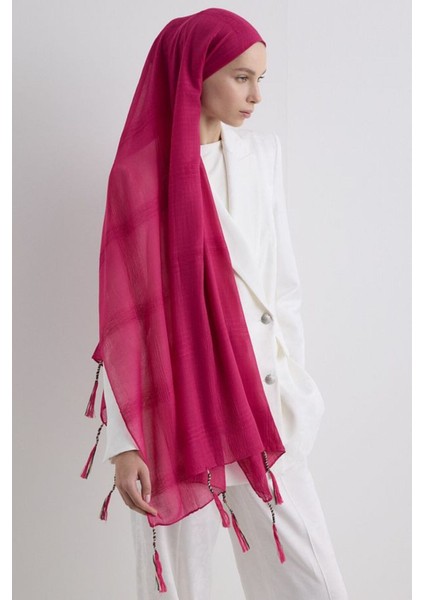 Brıce Fuşya Uzun Saçak Püsküllü Pamuklu Şal